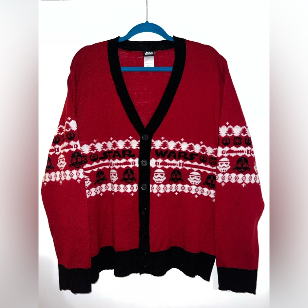 STAR WARS Jedi Darth Vader Holiday Cardigan Sweater Red Unisex XL Ugly Christmas